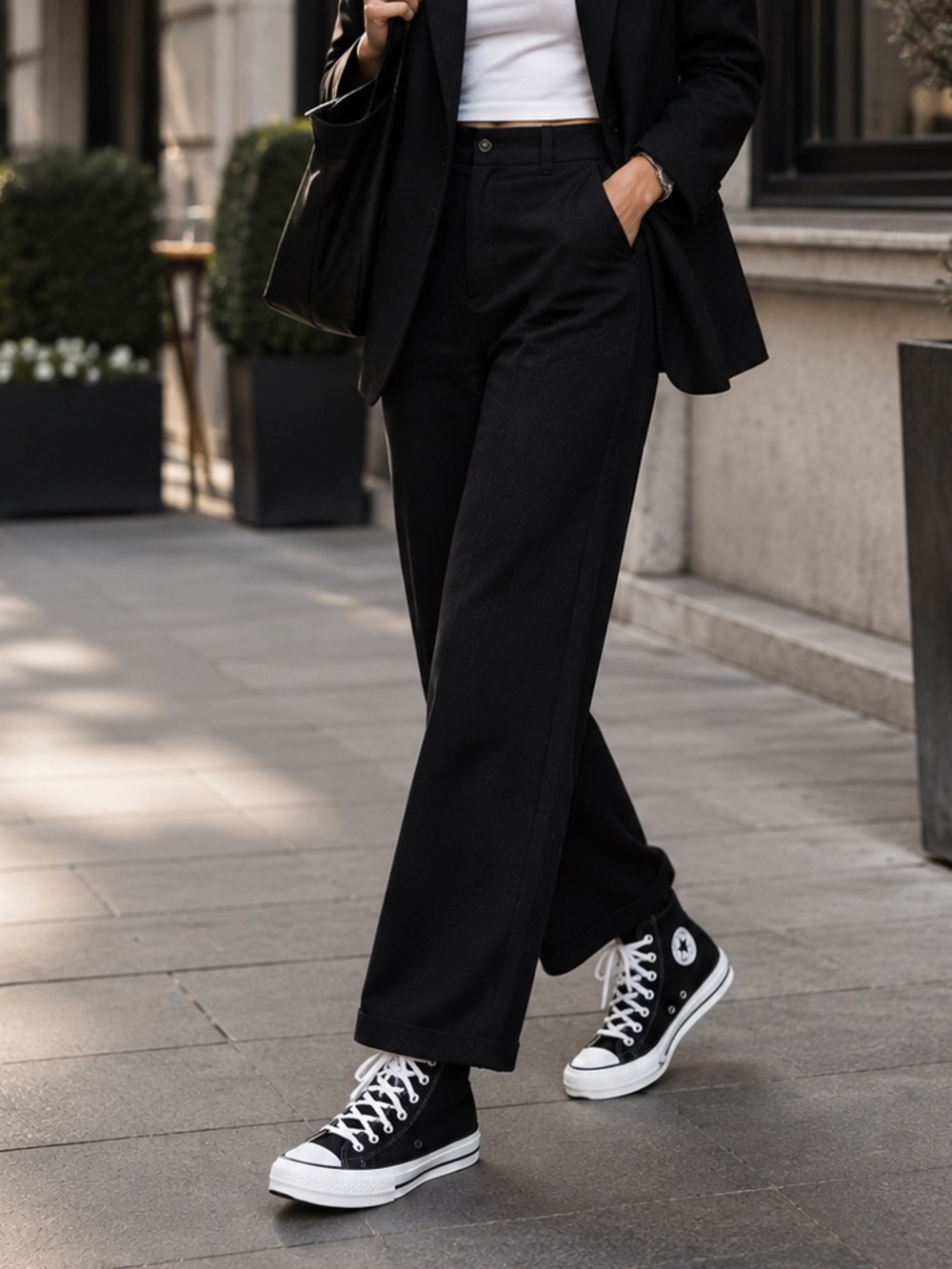 Converse Black & White High-Top Lace-Up Sneakers